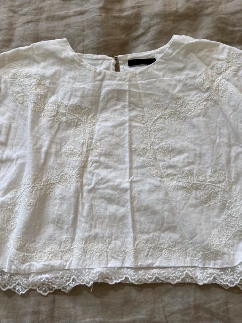 Zara White Embroidered Linen Blouse